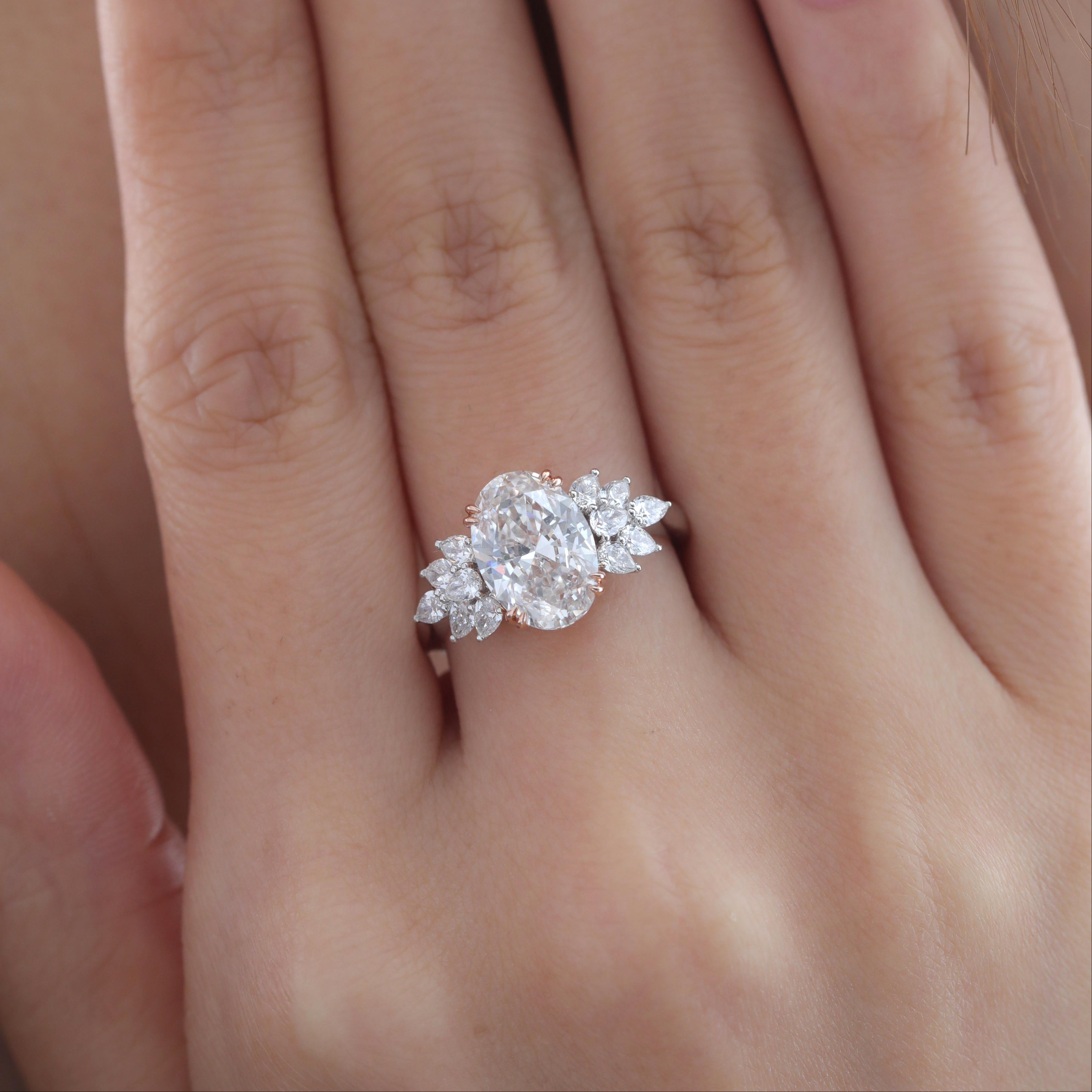 14K Gold Two Tone Design 2.52ct Oval Lab Diamond Cluster Ring - MMR