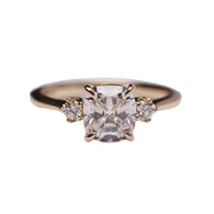 14k Rose Gold 2ct Old Mine Cut Lab Diamond Prong Setting Vintage Three Stone Ring (Ring Setting Only)