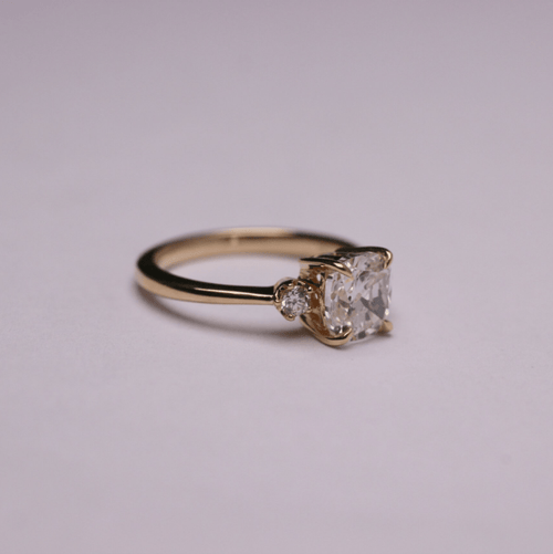14k Rose Gold 2ct Old Mine Cut Lab Diamond Prong Setting Vintage Three Stone Ring