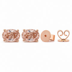 14K Rose Gold 2ct tw Oval Cut Pink Lab Diamond 4 Prong Basket Stud Earrings - MMR