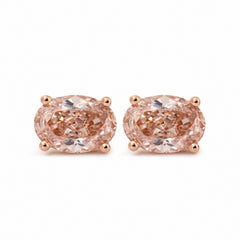 14K Rose Gold 2ct tw Oval Cut Pink Lab Diamond 4 Prong Basket Stud Earrings - MMR