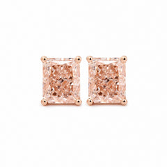 14K Rose Gold 2ct tw Radiant Cut Pink Lab Diamond 4 Prong Basket Stud Earrings - MMR