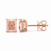 14K Rose Gold 2ct tw Radiant Cut Pink Lab Diamond 4 Prong Basket Stud Earrings - MMR