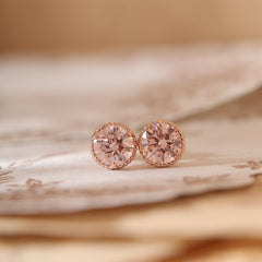 14K Rose Gold 2ct tw Round Cut Pink Lab Diamond Three Prong Marniti Stud Earrings - MMR
