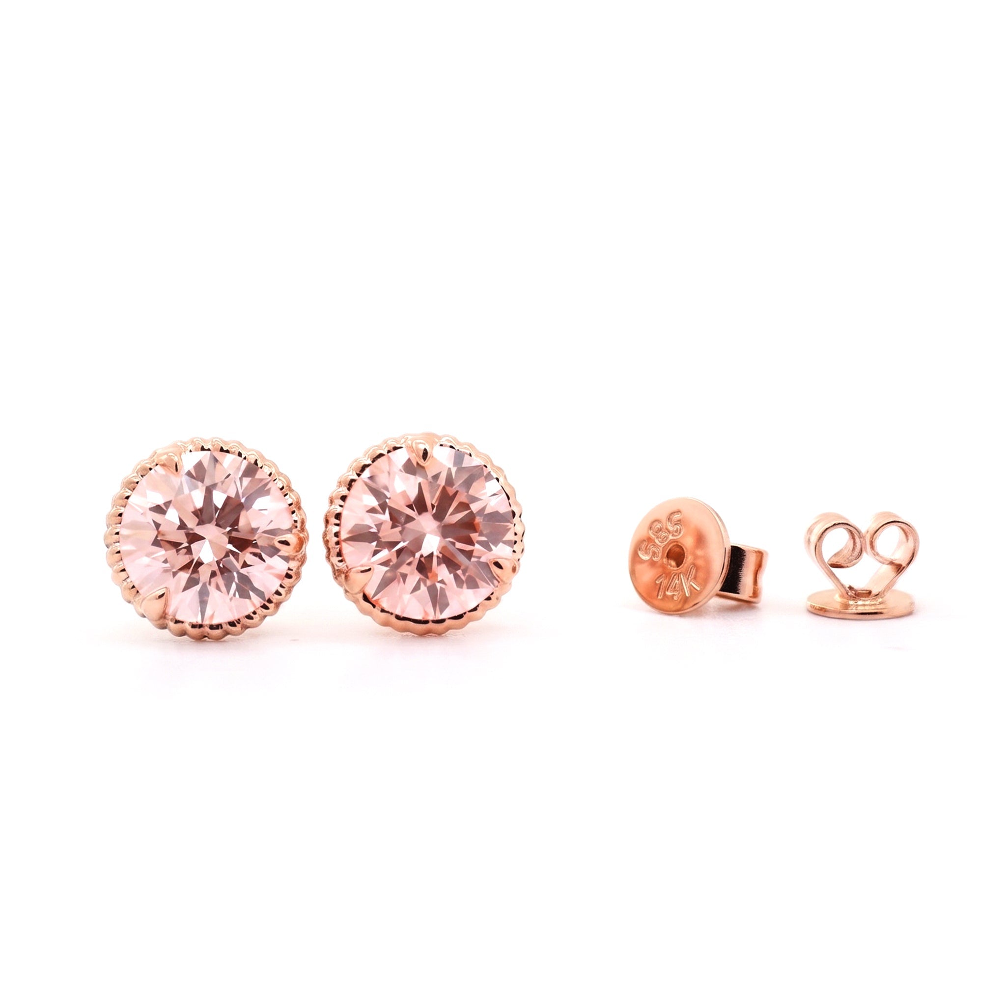 14K Rose Gold 2CTW Pink Lab Diamond Martini Stud Earrings with Milgrain Bezel - MMR