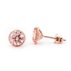 14K Rose Gold 2CTW Pink Lab Diamond Martini Stud Earrings with Milgrain Bezel - MMR