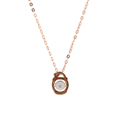 14K Rose Gold Round Lab Diamond Pendant Necklace Inspired by Lamps with Round Lab Diamond in A Diamond - Cut Texture Halo - MMR