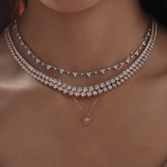 14K Rose Gold Round Lab Diamond Pendant Necklace Inspired by Lamps with Round Lab Diamond in A Diamond - Cut Texture Halo - MMR