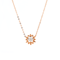14K Rose Gold Round Lab Diamond Star Pendant Necklace with Round Lab Diamond in A Diamond - Cut Texture Halo - MMR