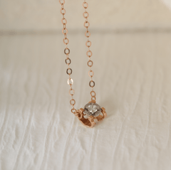 14K Rose Gold U Shape Pendant Necklace with Round Lab Diamond in A Diamond - Cut Texture Halo - MMR