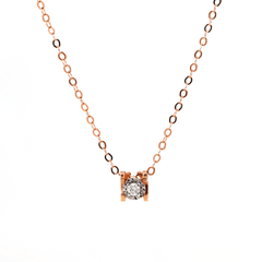 14K Rose Gold U Shape Pendant Necklace with Round Lab Diamond in A Diamond - Cut Texture Halo - MMR