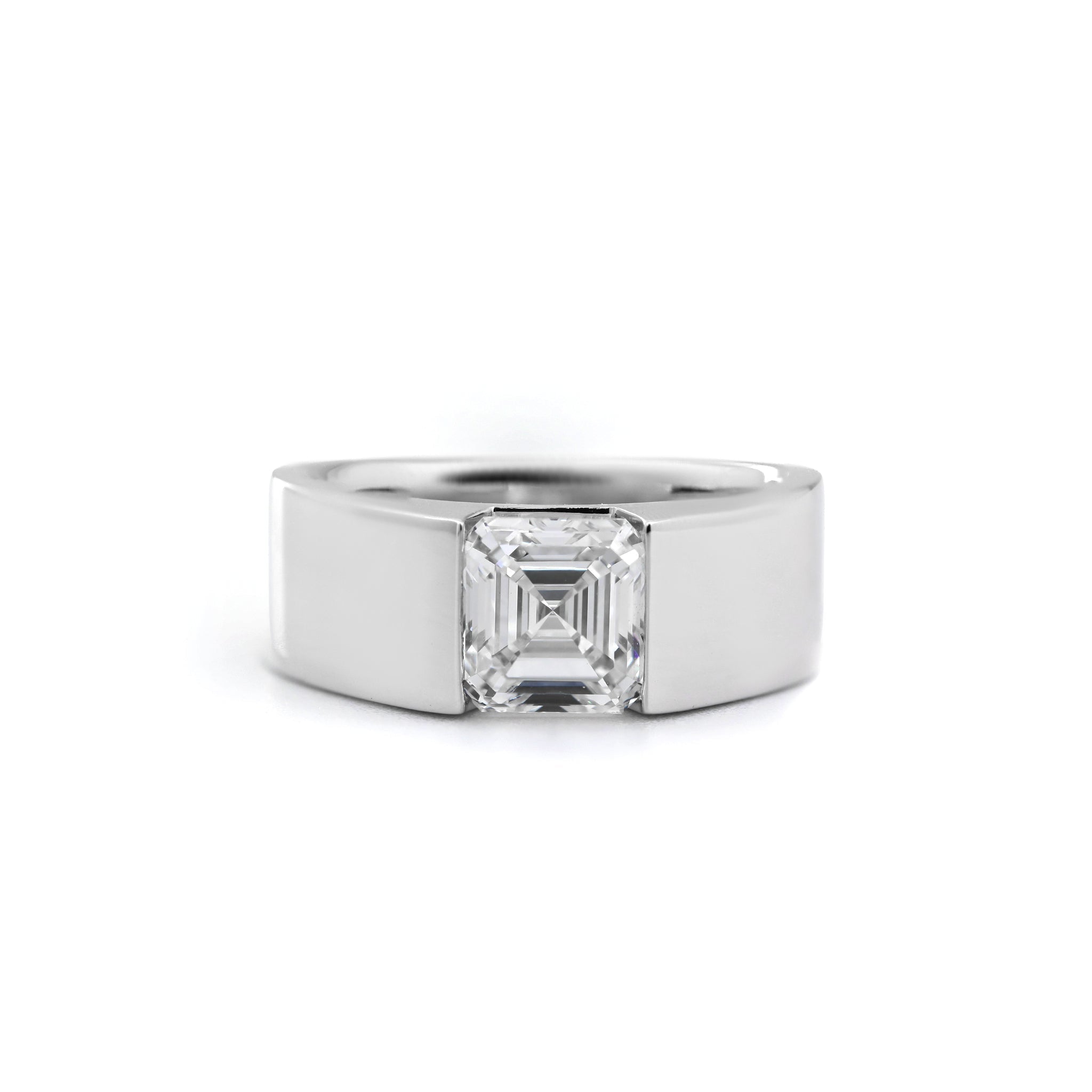 14K White Gold 1.38CT (IGI) Asscher Cut Lab Diamond Wide Band Design Ring - MMR