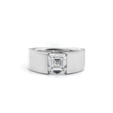 14K White Gold 1.38CT (IGI) Asscher Cut Lab Diamond Wide Band Design Ring - MMR