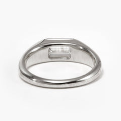 14K White Gold 1ct Emerald Cut Lab Diamond Half Bezel Ring with Tapered Band Design - MMR