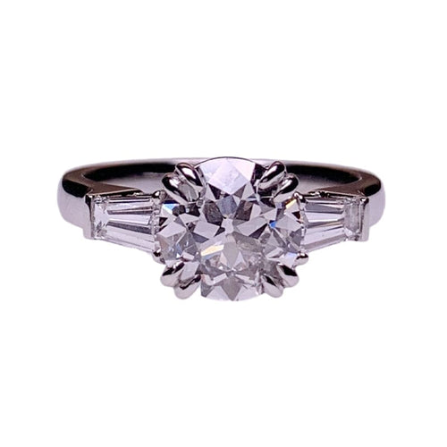 14k White Gold 2 Carat Old European Cut Diamond Double Prong Setting Three-stone Vintage Engagement Ring