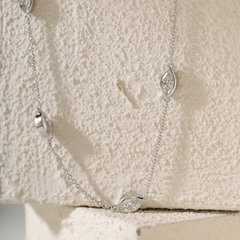 14K White Gold 2.5 ct tw Marquise Cut Lab Diamond Bezel 5 - Stone Station Necklace - MMR