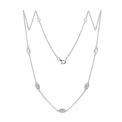 14K White Gold 2.5 ct tw Marquise Cut Lab Diamond Bezel 5 - Stone Station Necklace - MMR