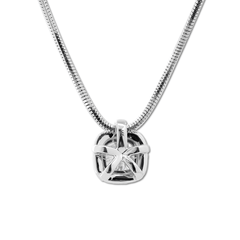 14K White Gold 2ct Cushion Lab Diamond Pendant Necklace with Round Lab Diamond Halo and Snake Chain - MMR