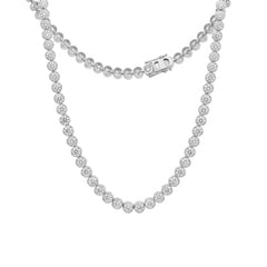 14K White Gold 3.2mm Round Brilliant Lab diamond Bezel - Set Tennis Necklace (18") - MMR
