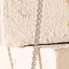 14K White Gold 3.2mm Round Brilliant Lab diamond Bezel - Set Tennis Necklace (18") - MMR