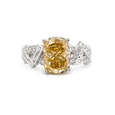 14K White Gold 3.49CT Cushion Lab Yellow Lab Diamond Ring with Geometric - designed Band - MMR