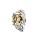 14K White Gold 4.1CT Cushion Old Mine Cut Lab Yellow Diamond Vintage Inspired Ring - MMR