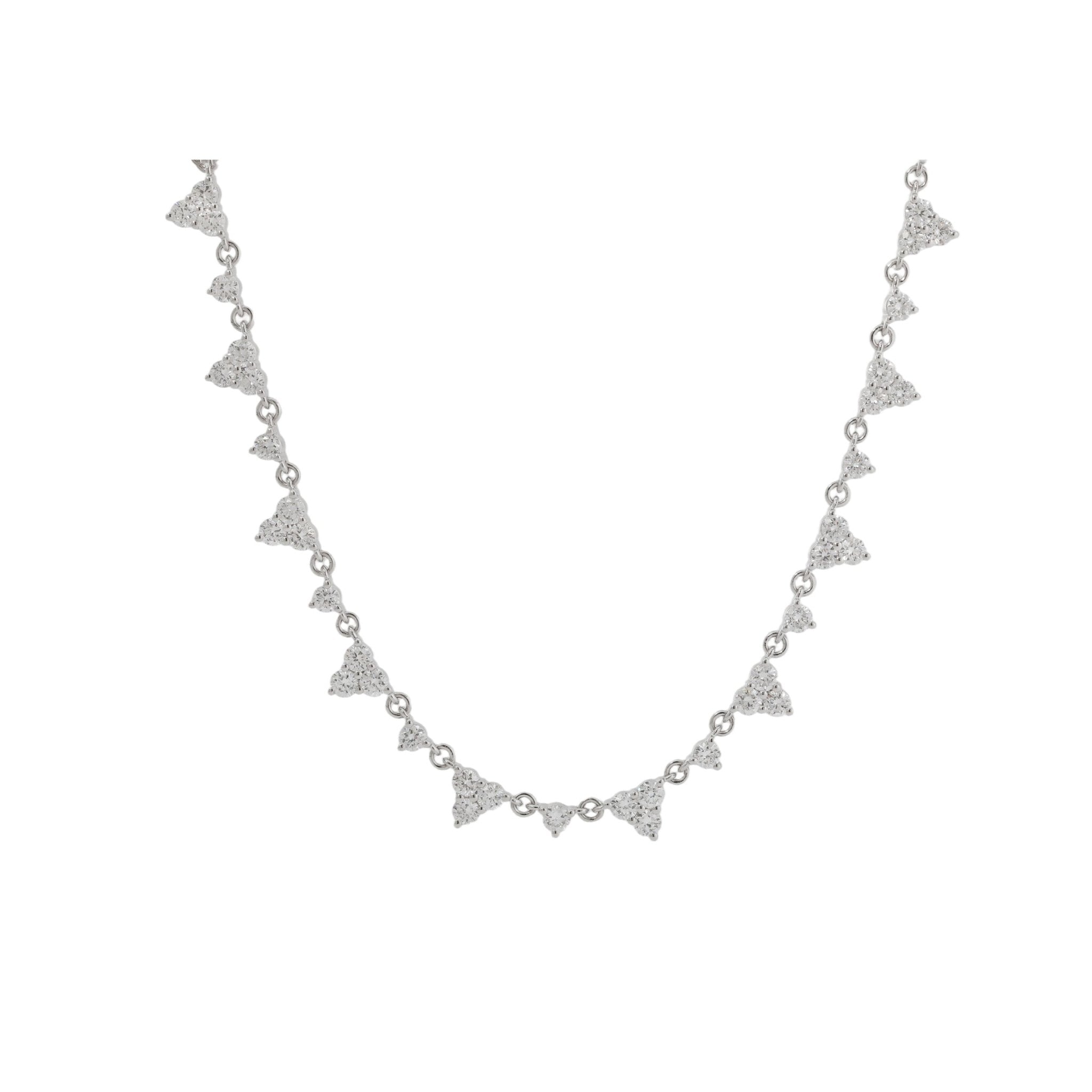 14K White Gold Asymmetric Round Diamond Cluster & Chain Necklace (15") - MMR