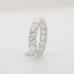 14K White Gold Cushion Lab Diamond Eternity Ring with Round Diamond Pave - MMR