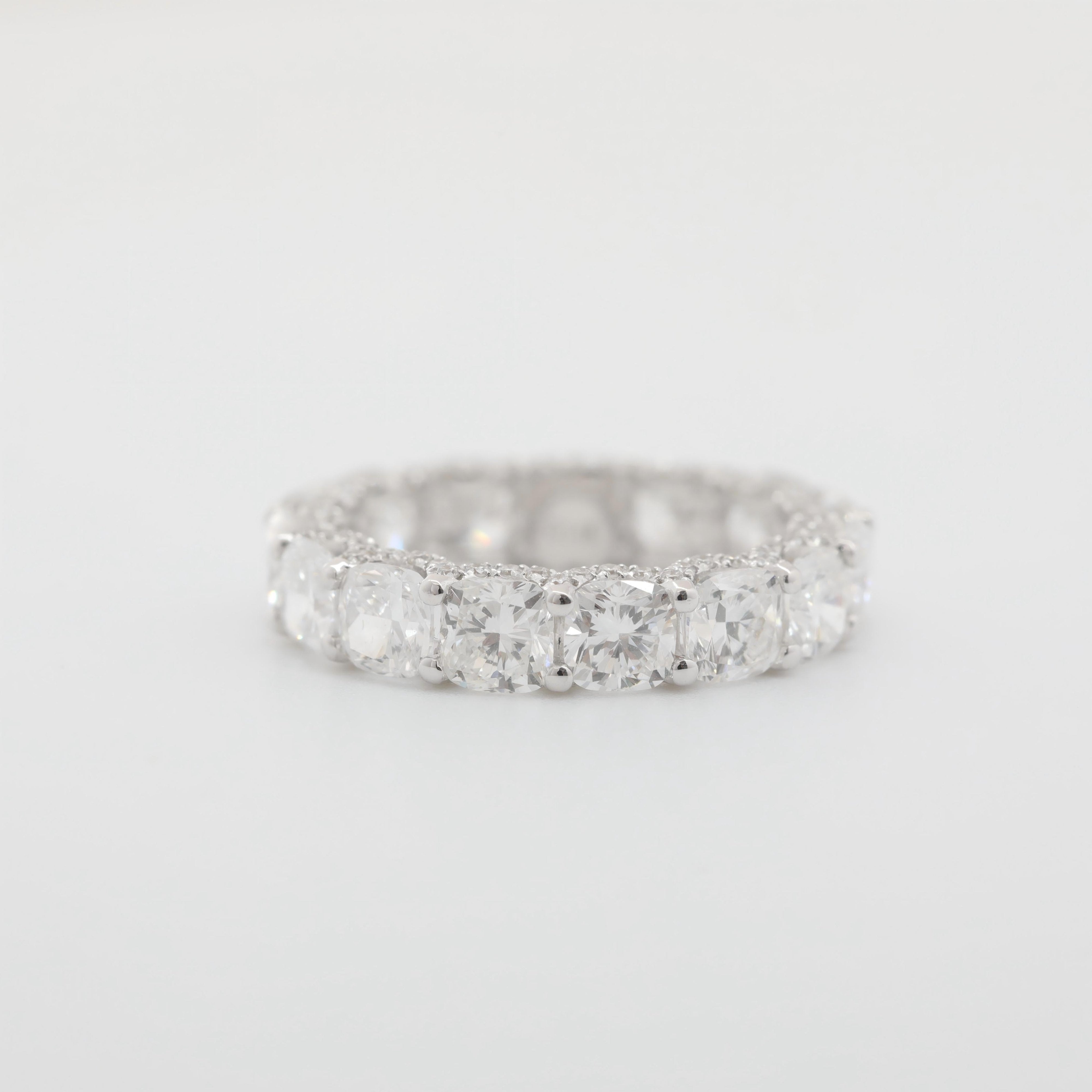 14K White Gold Cushion Lab Diamond Eternity Ring with Round Diamond Pave - MMR