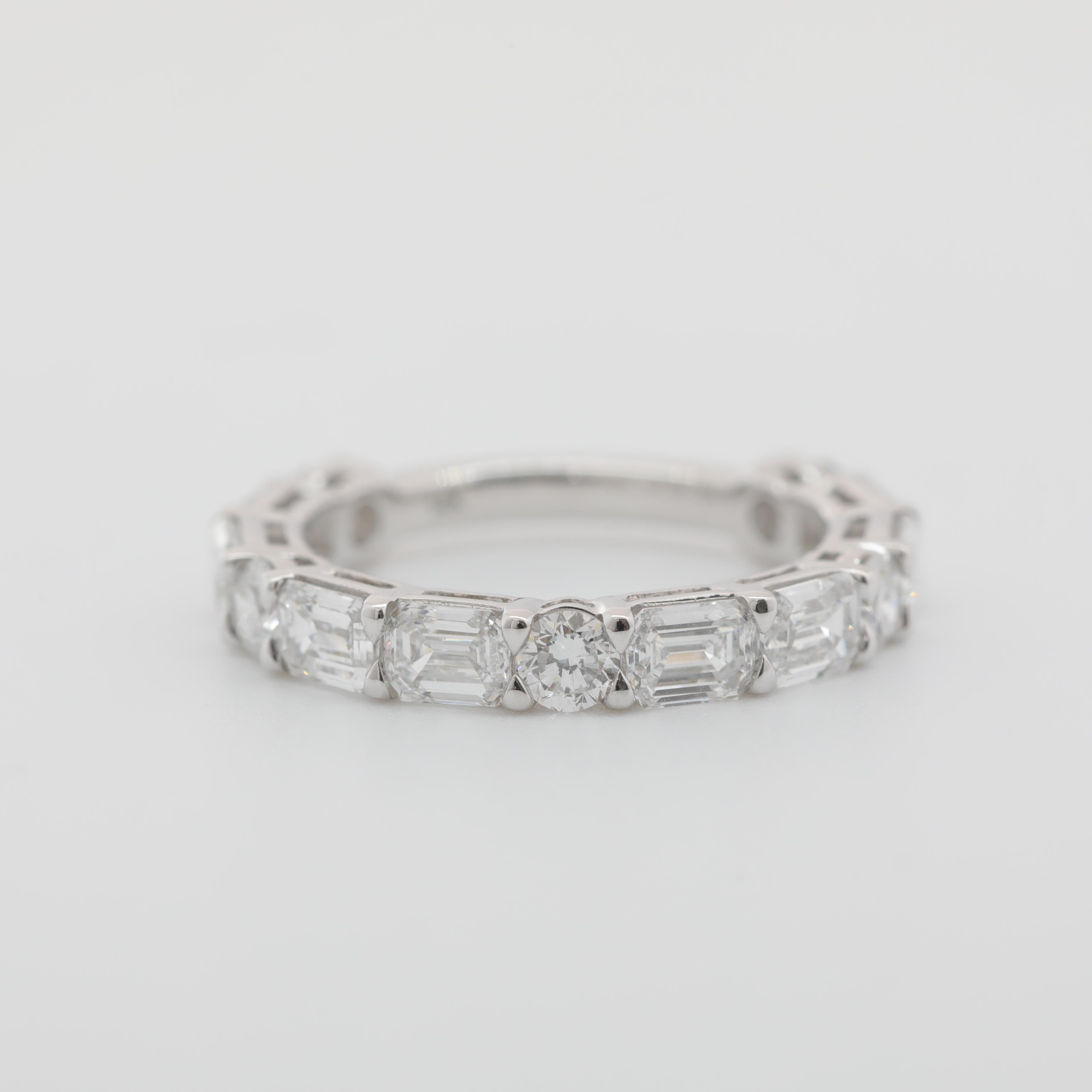 14K White Gold Emerald Cut and Round Cut Lab Diamond 3/4 Eternity Ring - MMR