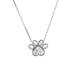14K White Gold Heart Shaped and Oval Lab diamond Bella Paw Bezel Pendant Necklace - MMR