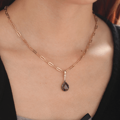 14K White Gold Necklace with 3ct Pear Shaped Lab Diamond Pendant in Black Rhodium Plated Bezel Setting - MMR