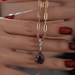 14K White Gold Necklace with 3ct Pear Shaped Lab Diamond Pendant in Black Rhodium Plated Bezel Setting - MMR