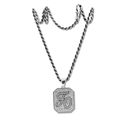 14K White Gold Palm Pendant Necklace with Round Lab Diamond Pave - MMR