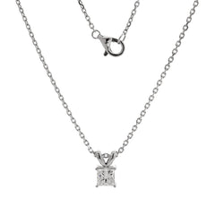 14K White Gold Princess Cut Lab diamond 4 Prong Basket Pendant Necklace - MMR