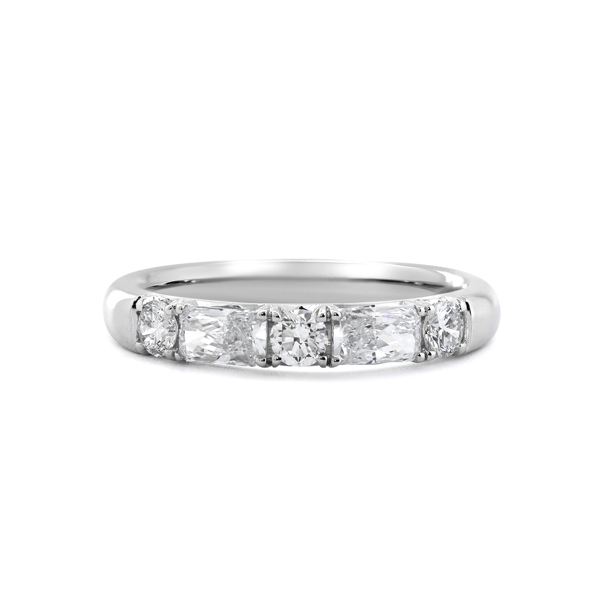 14K White Gold Round and Radiant Cut Lab Diamond 5 Stone Half Eternity Ring - MMR