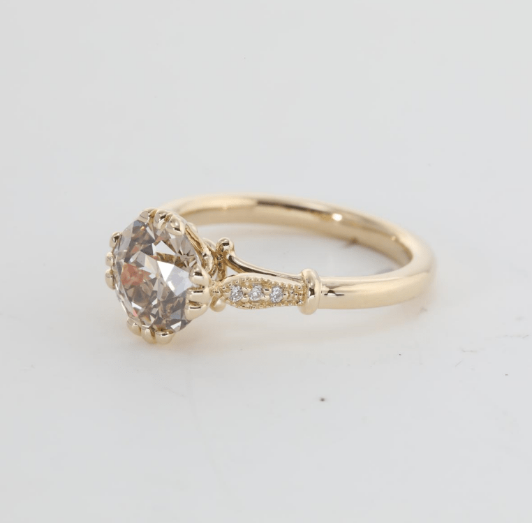 14k Yellow Gold 1.5 Carat Old European Cut Lab Grown Diamond Triple Prong Setting Vintage Wedding Ring