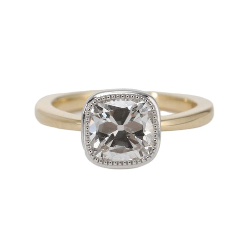 14k Yellow & White Gold 1.5ct Old Mine Cut Lab Diamond Bezel Hollowed-out Vintage Engagement Ring