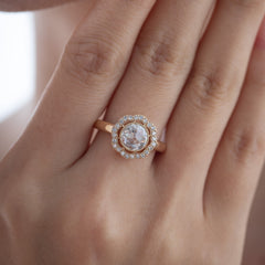 14K Yellow Gold 1.22CT Round Rose Cut Lab Diamond Halo Design Bezel Set Ring - MMR