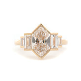 14K Yellow Gold 1.93CT Hexagon Shape Lab Diamond Semi - Bezel Four - Stone Setting Ring - MMR