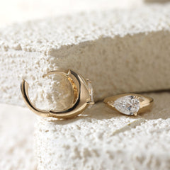 14K Yellow Gold 1ct tw Pear Lab Diamond Bezel Huggie Earrings - MMR