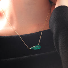 14K Yellow Gold 22.7*9mm Pear Shape Lab Colombian Emerald Pendant Necklace (16+1 - inch) - MMR