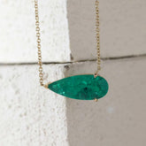 14K Yellow Gold 22.7*9mm Pear Shape Lab Colombian Emerald Pendant Necklace (16+1 - inch) - MMR