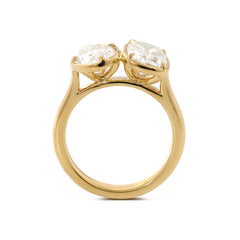 14K Yellow Gold 2.5ct Elongated Old Mine Cut and 2ct Oval Old Mine Cut Lab Diamond Prong Bezel Toi et Moi Ring - MMR