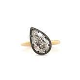 14K Yellow Gold 2.79CT Pear Old Mine Cut Lab Diamond Black Rhodium Plating Bezel Set Ring - MMR