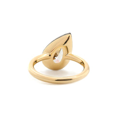 14K Yellow Gold 2.79CT Pear Old Mine Cut Lab Diamond Black Rhodium Plating Bezel Set Ring - MMR