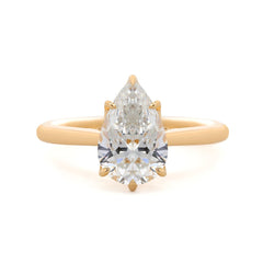14K Yellow Gold 2ct Pear Cut Lab Diamond 6 Claw Prongs Floral Basket Ring with Hidden Round Diamond Millegrain Pave - MMR