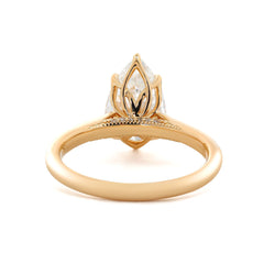 14K Yellow Gold 2ct Pear Cut Lab Diamond 6 Claw Prongs Floral Basket Ring with Hidden Round Diamond Millegrain Pave - MMR
