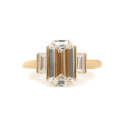 14K Yellow Gold 3.01ct Emerald Cut Lab Diamond Three-Stone Ring - MMR