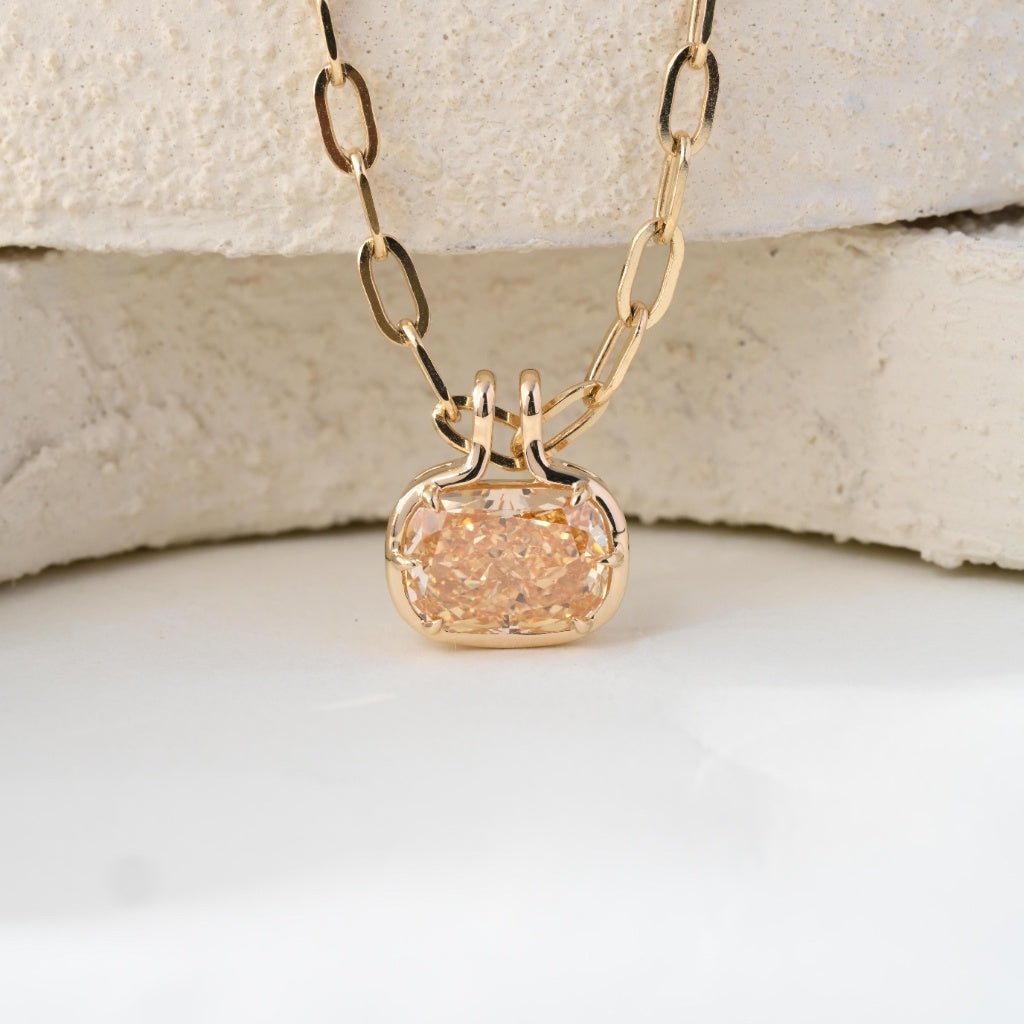 14K Yellow Gold 3.03ct Elongated Cushion Yellow Lab Diamond Pendant (Pendant only) - MMR